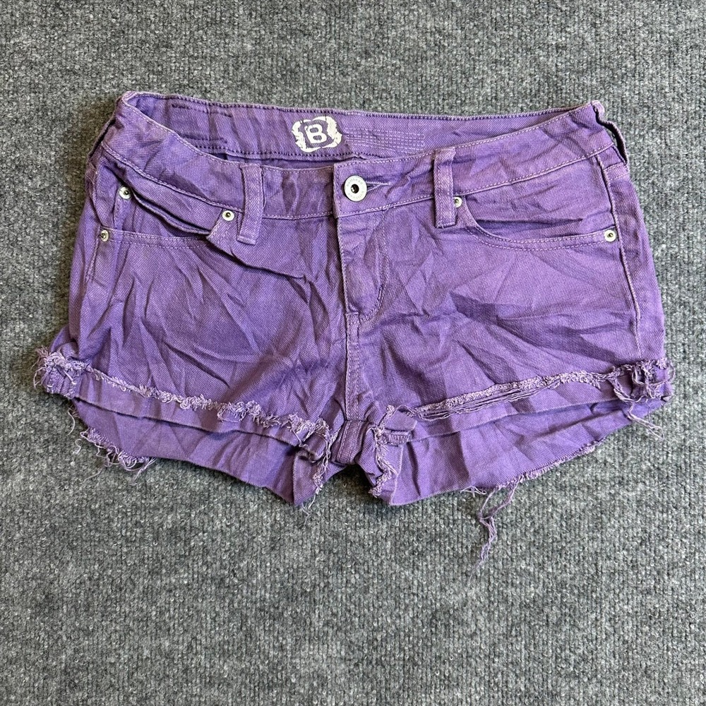 Bullhead Denim Shorts Womens Size 5 Purple Raw Hem Low Rise Casual Stretch